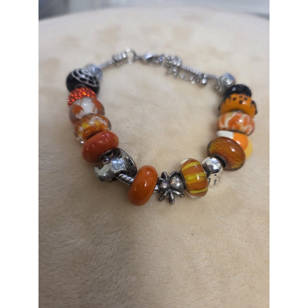 Halloween European Charm Bracelet Sterling Ghost/Spider Murano Glass